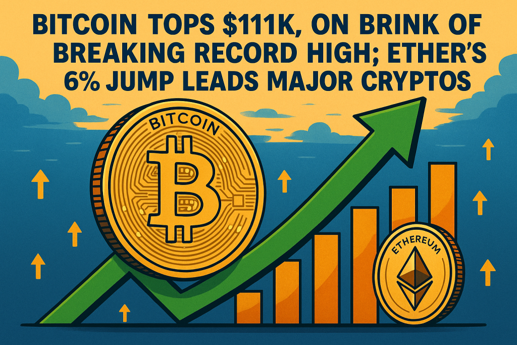 Bitcoin Tops $111K, on Brink of Breaking Record High; Ether’s 6% Jump Leads Major Cryptos