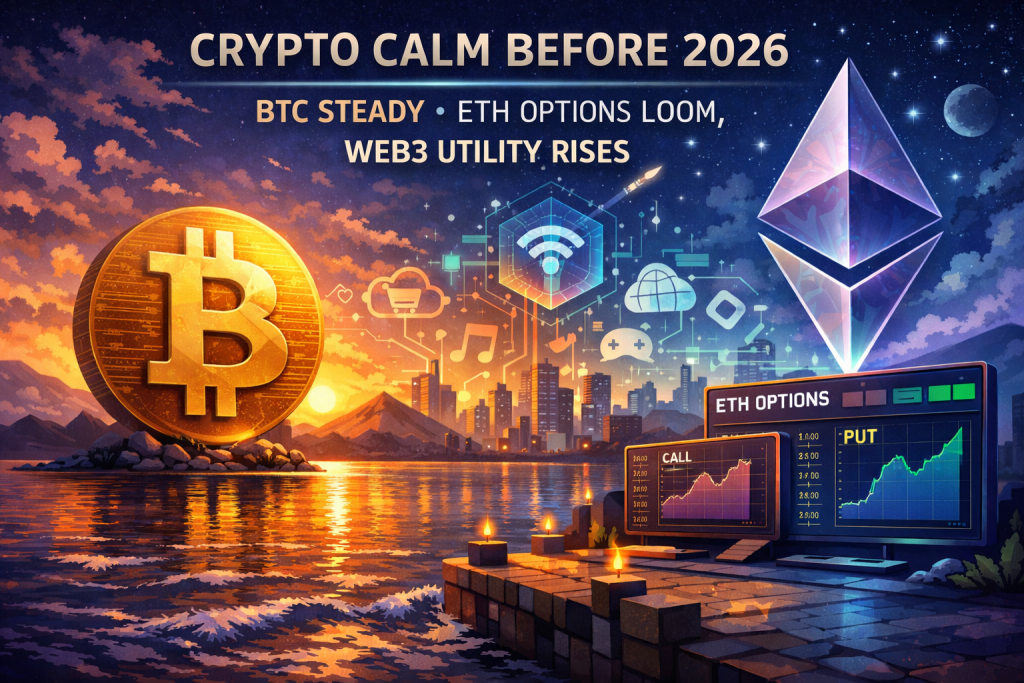 BTC Steady, ETH Options Loom, Web3 Utility Rises